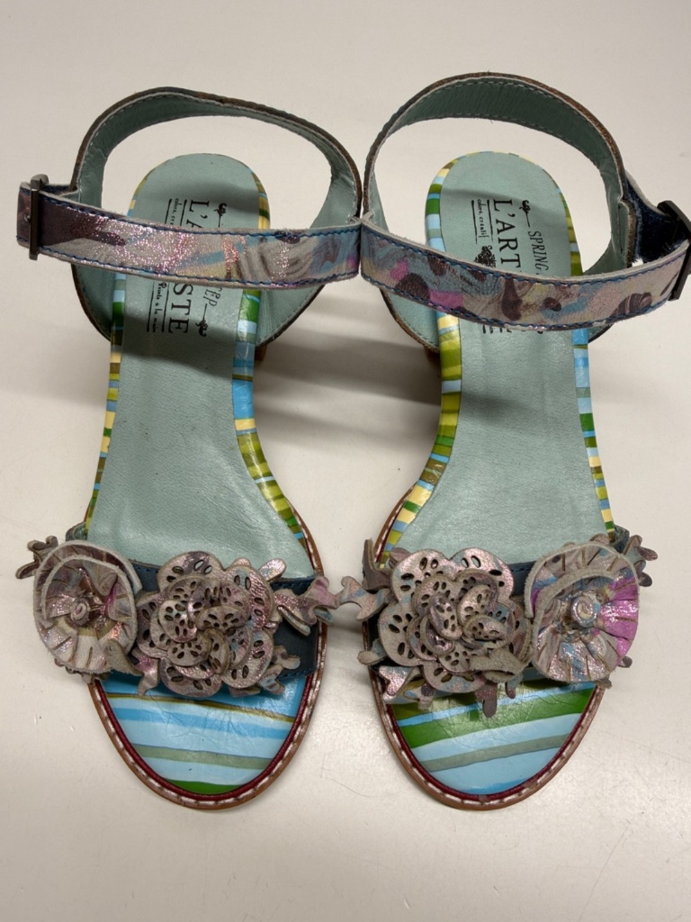 L’Artiste By Spring Step Aradya Leather Sandals Shoes Block Heel Colorful Size 5 - Picture 3 of 10